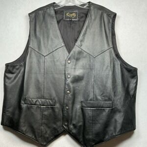 Scully Leather Biker Vest Mens 3X Solid Black Oklahoma State Seal‎ Snap Front